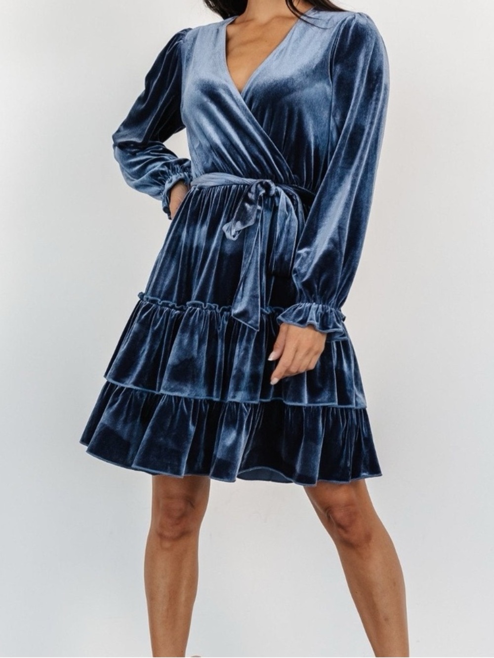 NWT Baltic Born Shannon Velvet Dress Slate Blue, Size 1X Long Sleeves Midnight